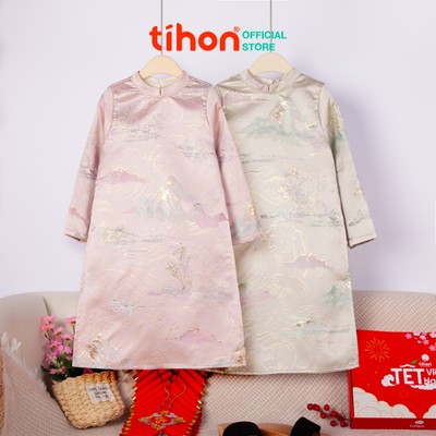 Áo dài truyền thống cho bé trai TIHON áo dài cách tân chất gấm họa tiết sơn tinh thủy tinh AD0744123