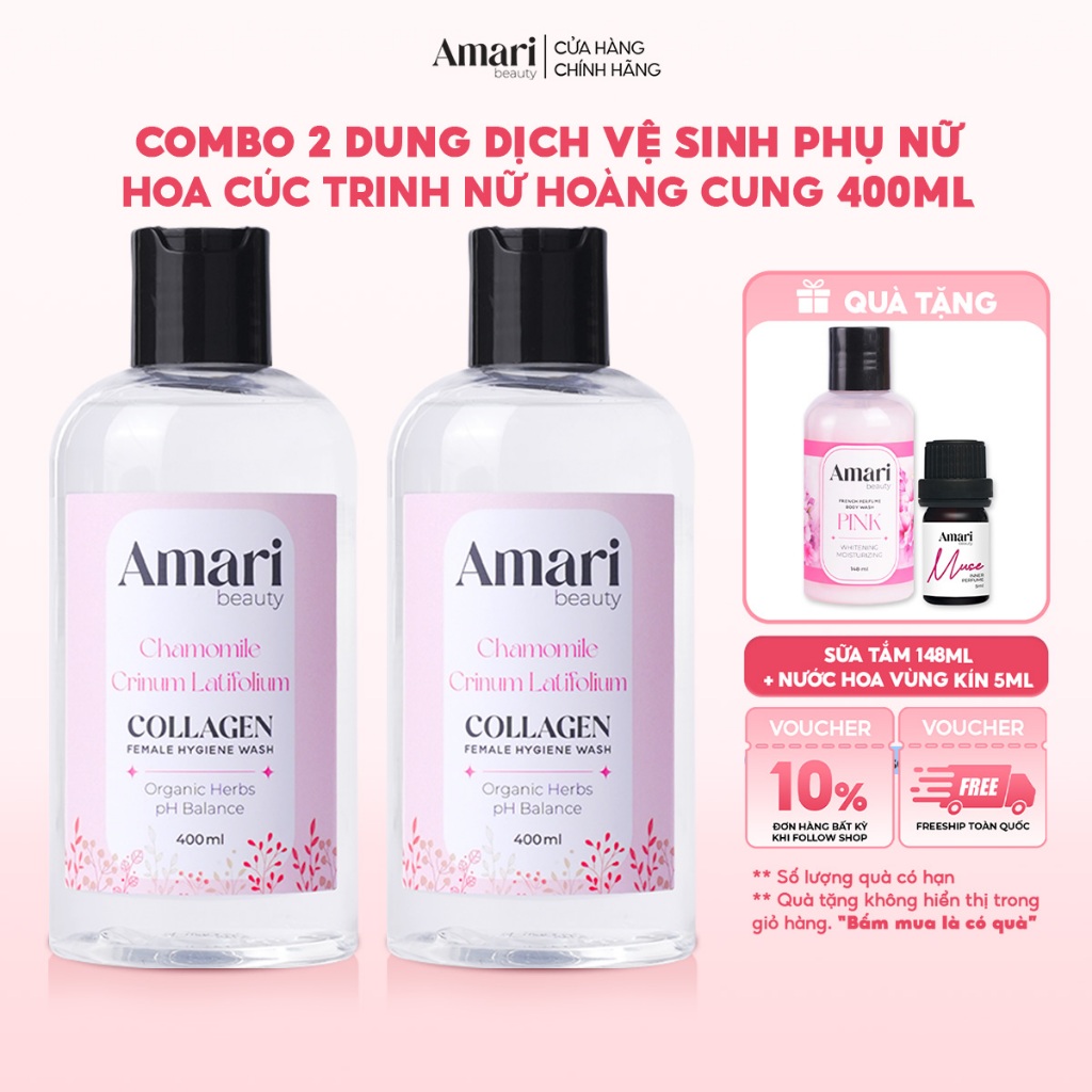 [Combo 2] Dung Dịch Vệ Sinh Phụ Nữ Amari Beauty Giúp Làm Sạch, Cân Bằng pH, Dưỡng Ẩm - 400ml