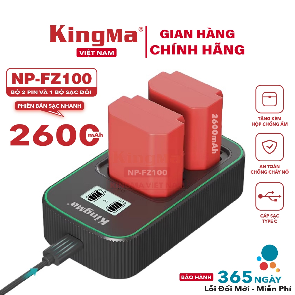 Bộ KingMa NP-FZ100 Phiên Bản V5 . Cho Máy Ảnh Sony NP-FZ100 . Bảo Hành 12 Tháng Lỗi Đổi Mới