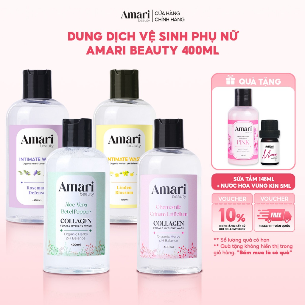 [A] Dung Dịch Vệ Sinh Phụ Nữ Amari Beauty Collagen Giúp Làm Sạch, Cân Bằng pH, Dưỡng Ẩm - 400ml