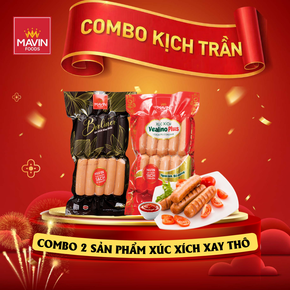 Combo kịch trần : Combo 2 sản phẩm xúc xích xay thô Berliner 500g và Vealino 500g - Ngon lành bổ dưỡ