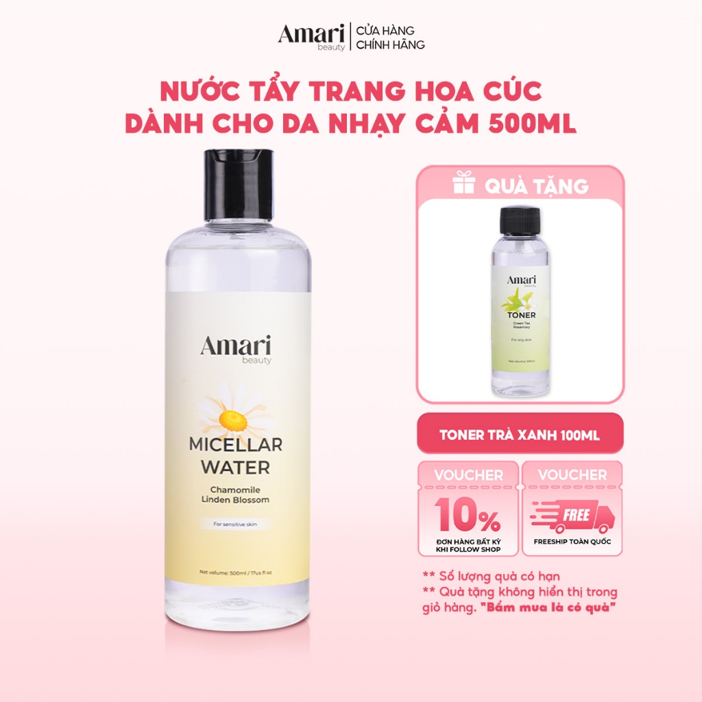 Nước Tẩy Trang Amari Beauty Giúp Làm Sạch Da, Bã Nhờn, Cấp Ẩm, Làm Dịu Da - 500ml