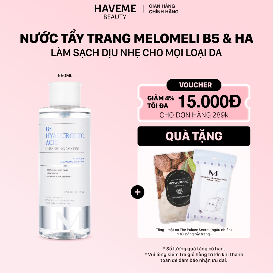 Nước Tẩy Trang Melomeli B5 & HA Làm Sạch Sâu Dịu Nhẹ Cho Mọi Loại Da 550ml