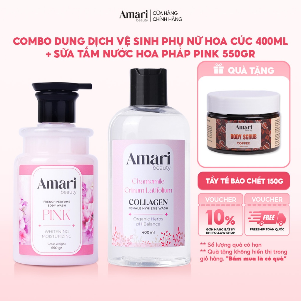 Combo Sữa Tắm Amari Beauty Hương Nước Hoa 550gr & Dung Dịch Vệ Sinh Phụ Nữ 400ml