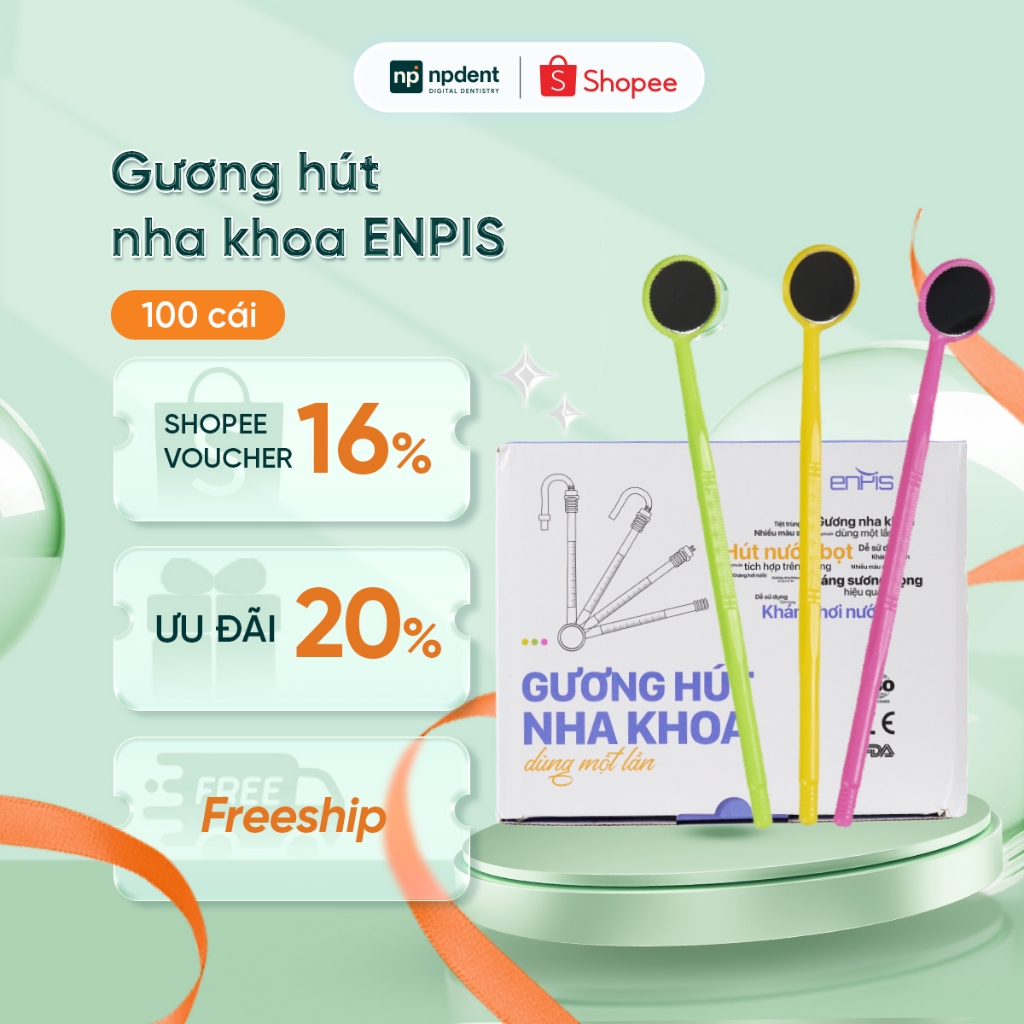 NPDENT - Gương hút nha khoa ENPIS, có kèm ống hút đa năng, hỗ trợ hút và làm sạch, kháng khuẩn (Hộp 