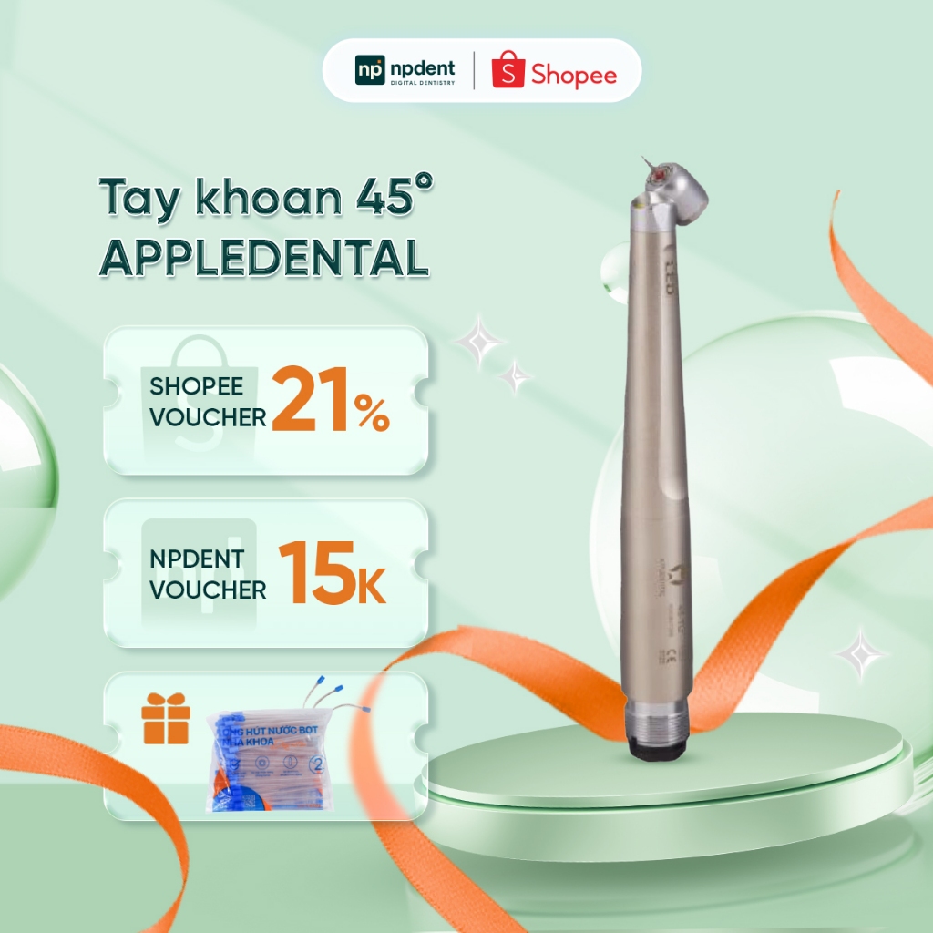 Tay khoan nha khoa 45 độ Apple Dental 45-tuq NPDENT, với 1 tia nước làm mát, tay cầm chống trượt, Bả