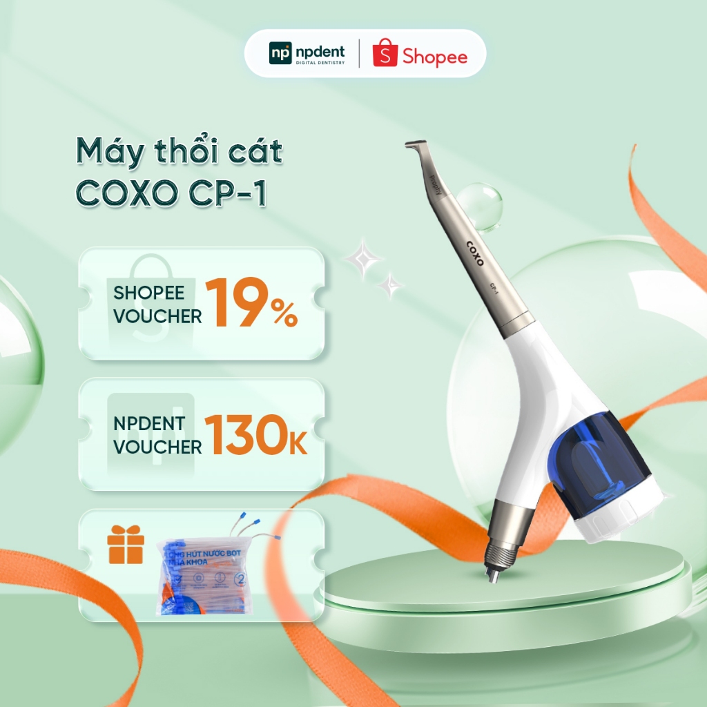 Máy thổi cát Coxo CP-1 NPDENT thiết kế nhỏ gọn, có thể tháo rời, dễ dàng vệ sinh, bảo hành 6 tháng