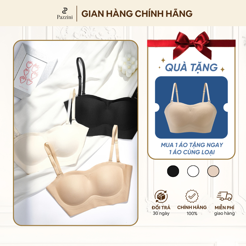 Áo lót không gọng Pazzini có dây tháo rời cup mỏng 1cm không tụt thoáng khí không lộ viền - WUA006