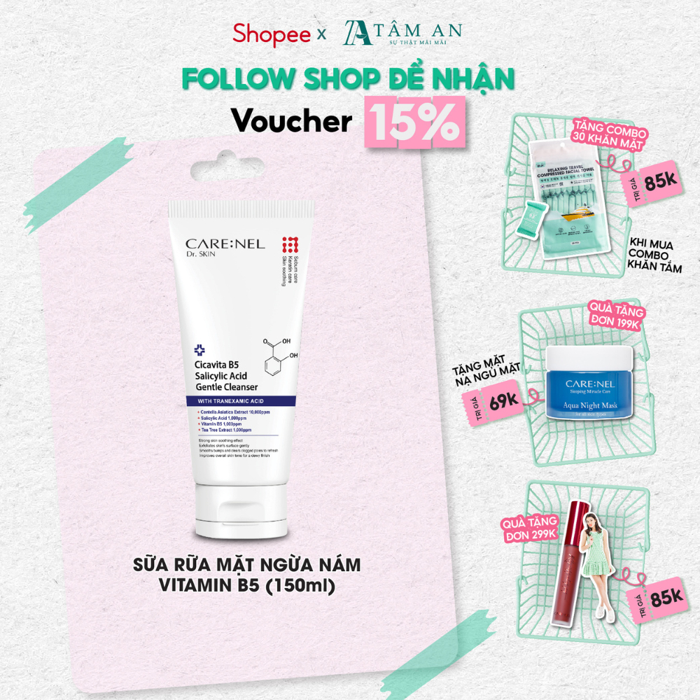 Sữa rửa mặt tẩy tế bào chết dưỡng ẩm centella b5 srm CARE:NEL CICAVITA B5 GENTLE CLEANSER 150ml