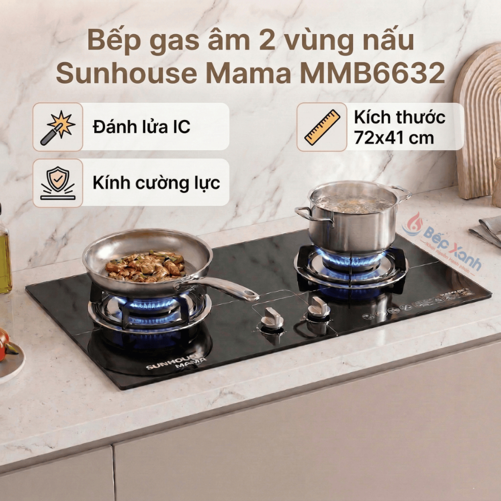 [FREESHIP HCM] Bếp gas âm 2 vùng nấu Sunhouse Mama MMB6632 - Hàng chính hãng