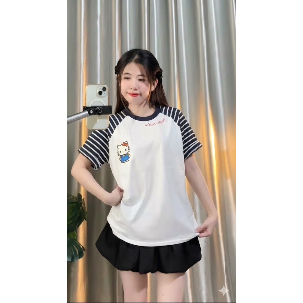 Áo Thun Ngắn Tay Raglan Phối Kẻ Borip Sọc Ngang x Cotton 250gsm  Hello Kitty Form Boxy Unisex Nam Nữ HA.BO STORE18 | BigBuy360 - bigbuy360.vn