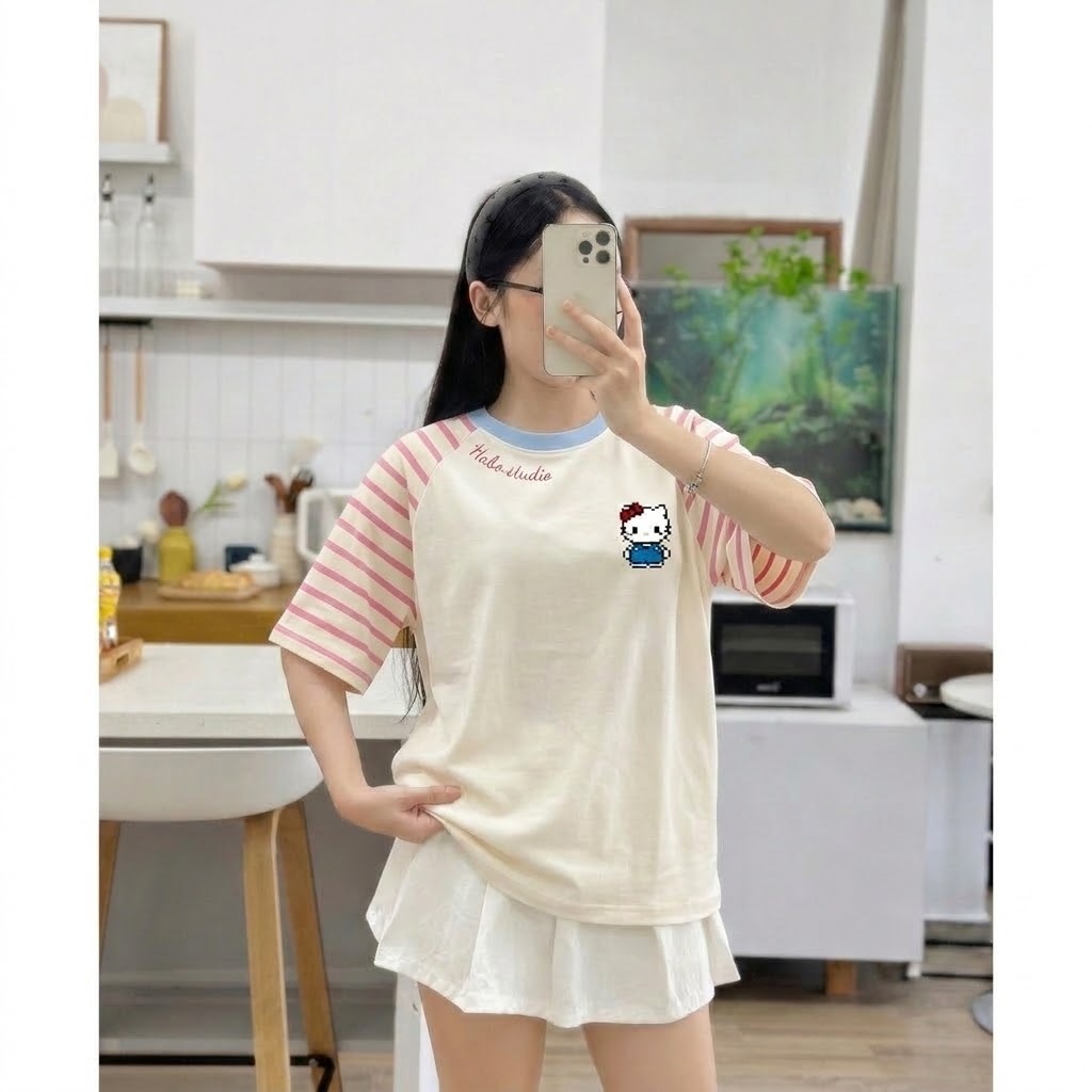 Áo Thun Ngắn Tay Raglan Phối Kẻ Borip Sọc Ngang x Cotton 250gsm  Hello Kitty Form Boxy Unisex Nam Nữ HA.BO STORE18 | BigBuy360 - bigbuy360.vn