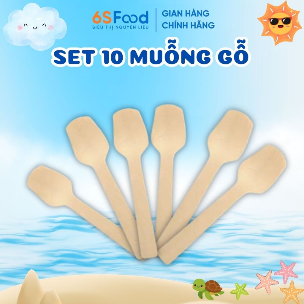 Set 10 muỗng gỗ ăn panna cotta, bánh kem - 6SFOOD