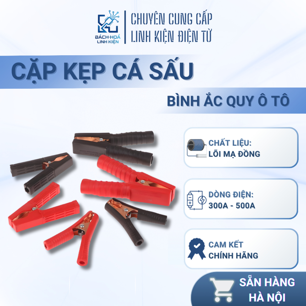 Cặp Kẹp Cá Sấu Bình Ắc Quy Ô Tô 300A/500A Lõi Mạ Đồng, Kẹp Nối Dây Câu Bình Loại Lớn Siêu Chắc - Bác
