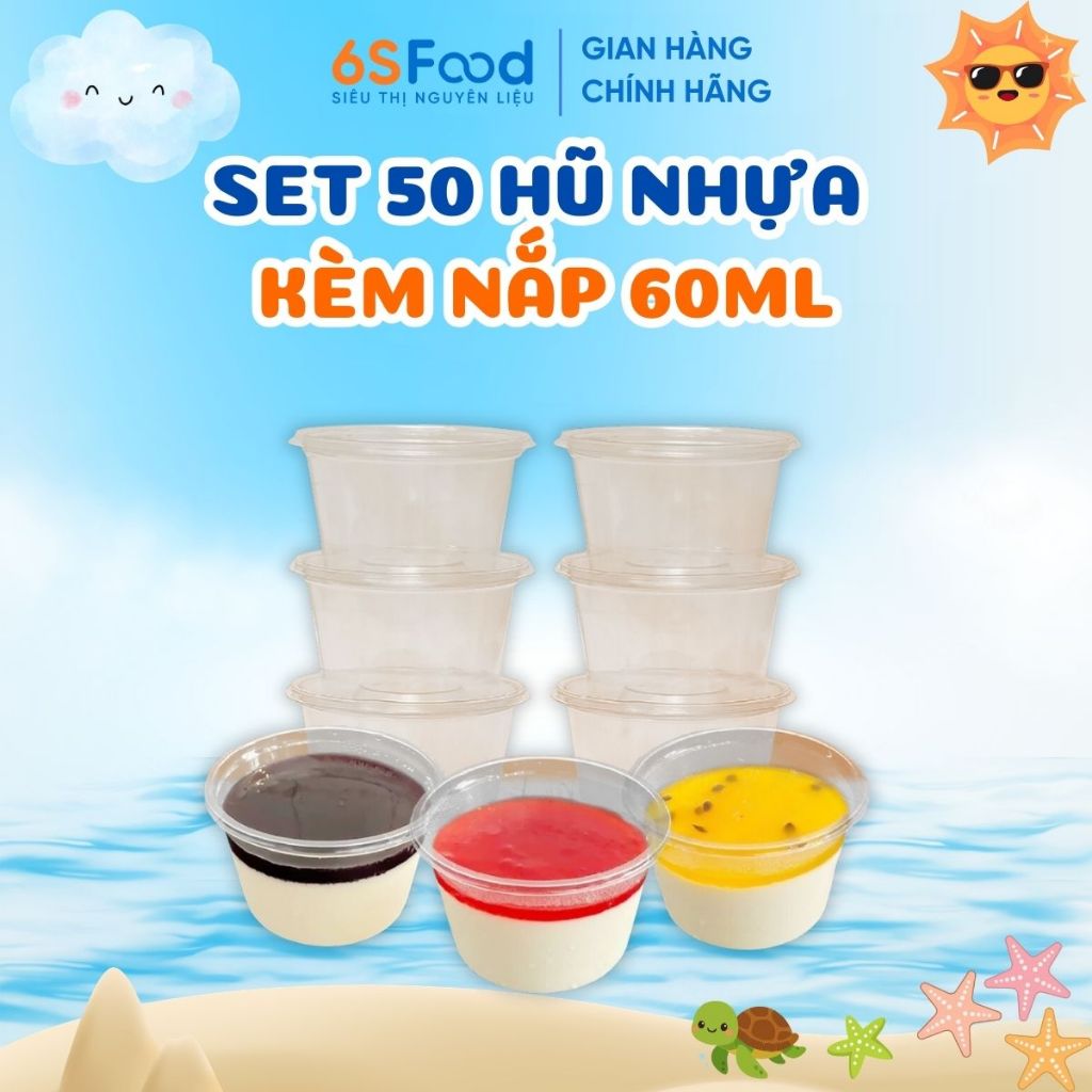 Set 50 Hũ Nhựa kèm nắp 60ml đựng Panna Cotta - 6SFOOD