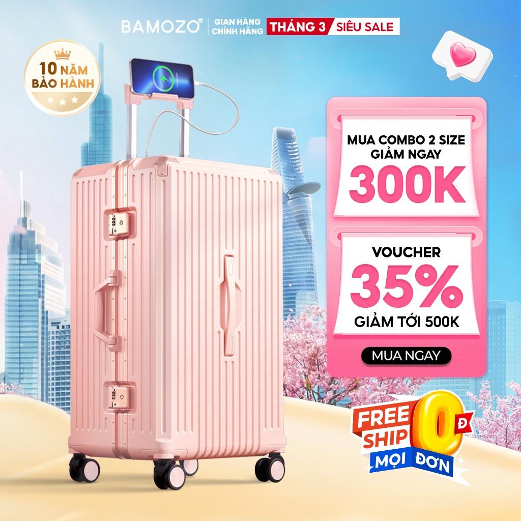 [HỎA TỐC] Vali khung nhôm Bamozo size 28 khóa sập chống rạch khóa, chống xước - 10 năm bảo hành_ULTR