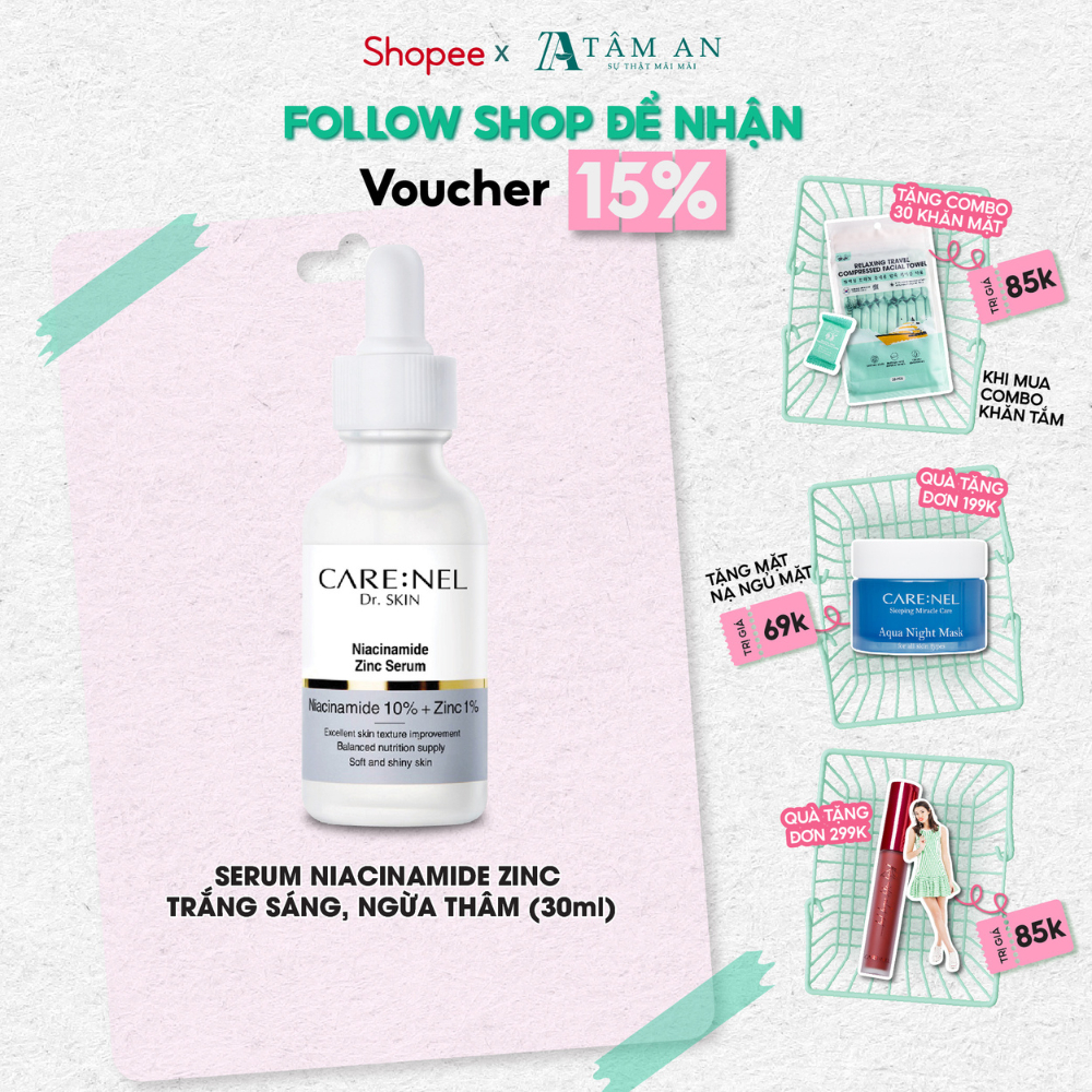 Serum Niacinamide 10% kẽm centella dưỡng ẩm mờ thâm nám CARE:NEL NIACINAMIDE 10% ZINC PCA 1% 30ml