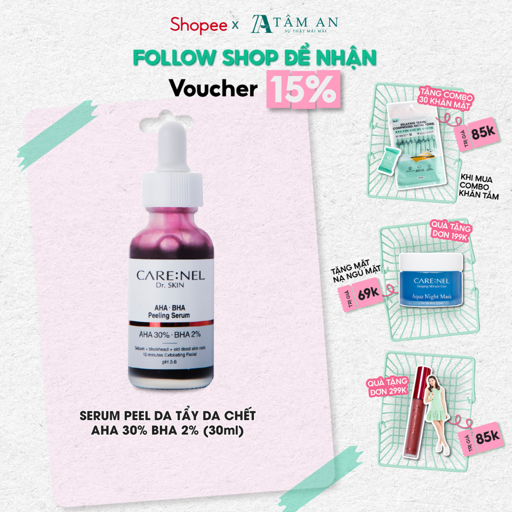 Serum tẩy tế bào chết mặt peel da aha bha giảm mụn CARE:NEL AHA BHA PEELING SERUM 30ml