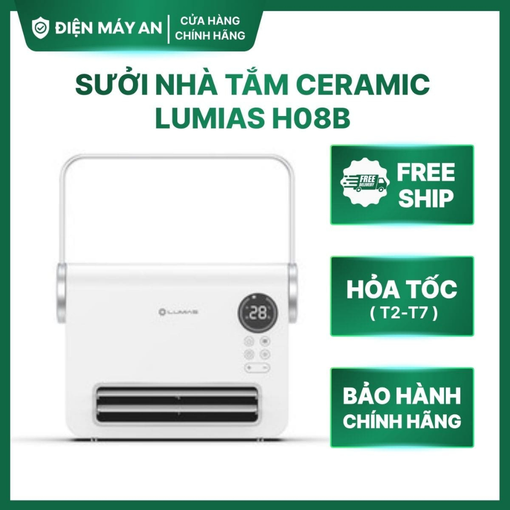 Máy sưởi Ceramic Lumias H08B - 2000W - 2 mức nhiệt - Treo tường tiện lợi, có giá treo khăn