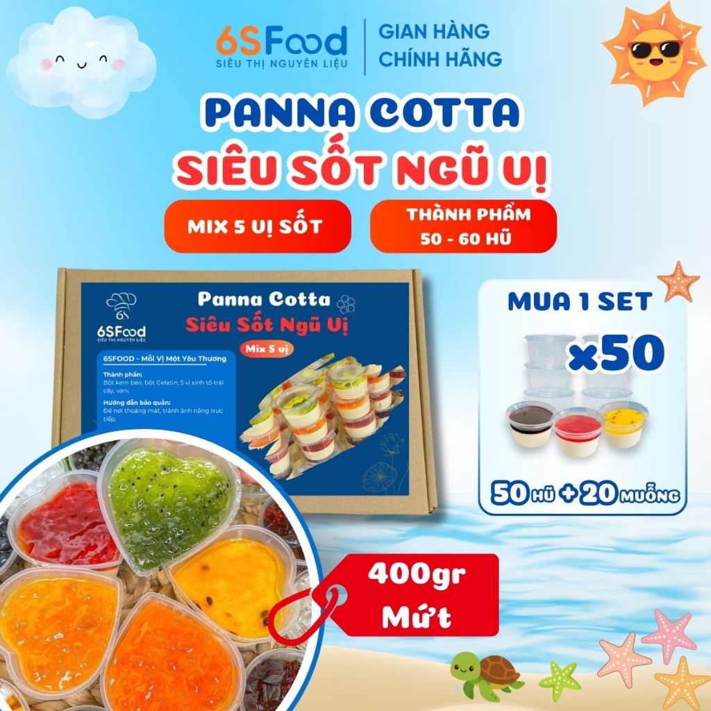 Set Nguyên Liệu Panna Cotta Siêu Sốt Mix 5 Vị Sốt thành phẩm 50-60 hũ 60ml [SIÊU SỐT ĐẦY ĐỦ] - 6SFOOD