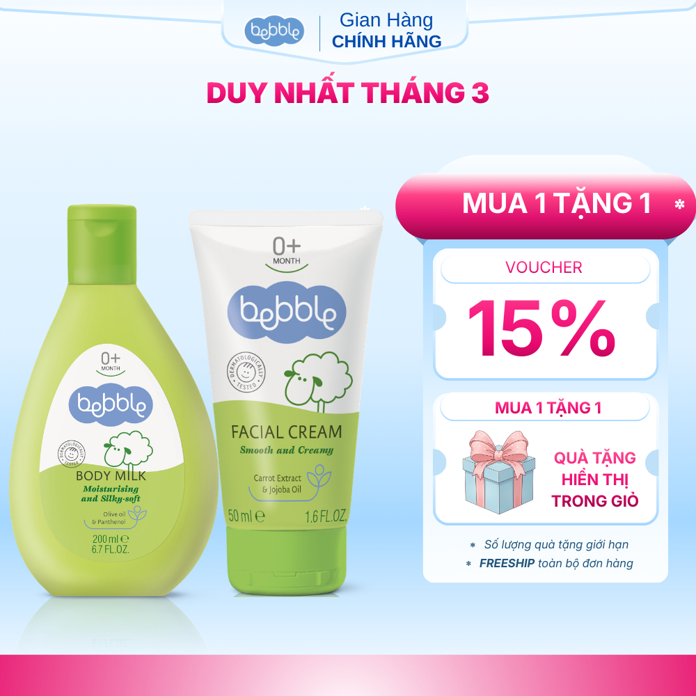 COMBO Kem dưỡng da mặt Bebble Facial Cream 50ml + Sữa dưỡng thể Bebble Body Milk 200ml