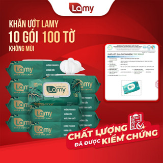 [LAMY OFFICIAL]_Thùng 10 gói khăn ướt Lamy gói 100 tờ không mùi An Toàn Cho Da