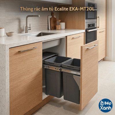 Thùng rác âm tủ Ecalite EKA-MT20L, 2 HỘC, Dung tích 40 Lít - Hàng Cao Cấp - Cực Chất