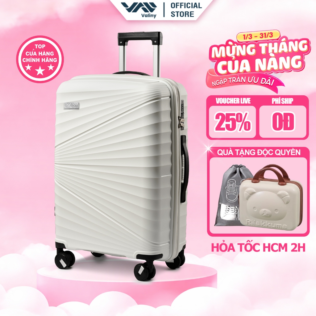 Vali Du Lịch VALINY VNY03 2 size 20/24inch Chất Liệu Nhựa PP Cao Cấp Dẻo Dai Màu Trắng  BẢO HÀNH TRỌN ĐỜI