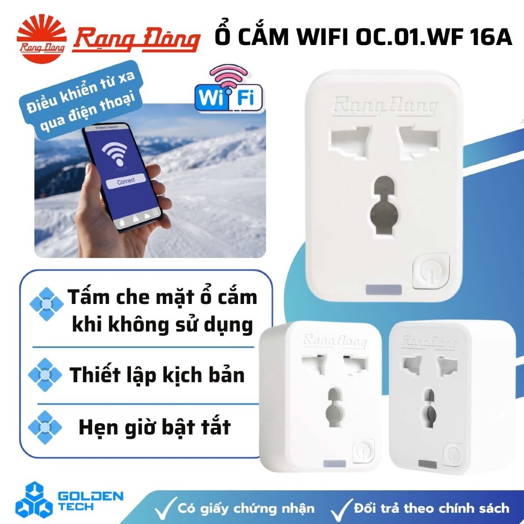 Ổ cắm đơn thông minh Rạng Đông kết nối Wifi OC01 điều khiển từ xa qua App - Hẹn giờ bật, tắt