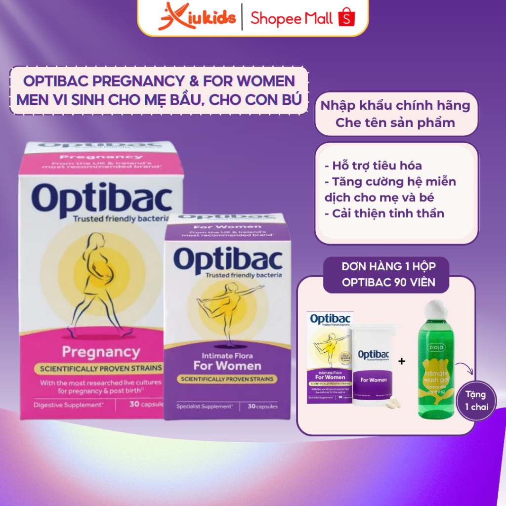 Combo lợi khuẩn phụ khoa For Women Optibac + Men vi sinh Pregnancy Optibac chăm sóc sức khỏe mẹ bầu.
