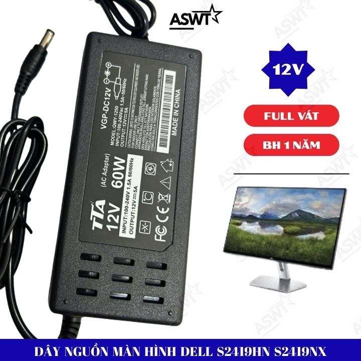 Sạc nguồn màn hình Dell S2419HN S2419NX , Adapter màn hình Dell 12V - bảo hành 1 năm FULL VÁT