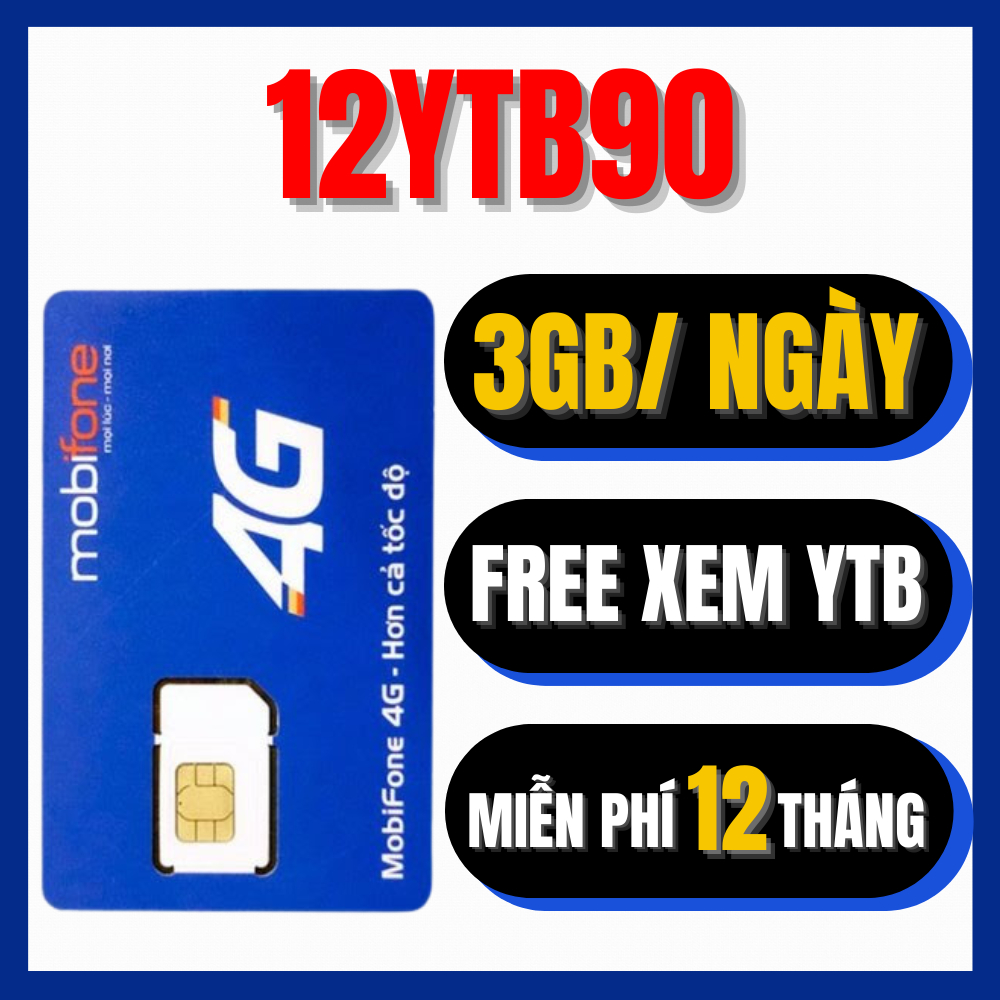 Tặng 1 Năm Data 3GB/NGÀY (~90Gb/Tháng) Tốc Độ Cao, 1 Tỷ GB Xài Youtb Không Giới Hạn - Sim Mobifone 1