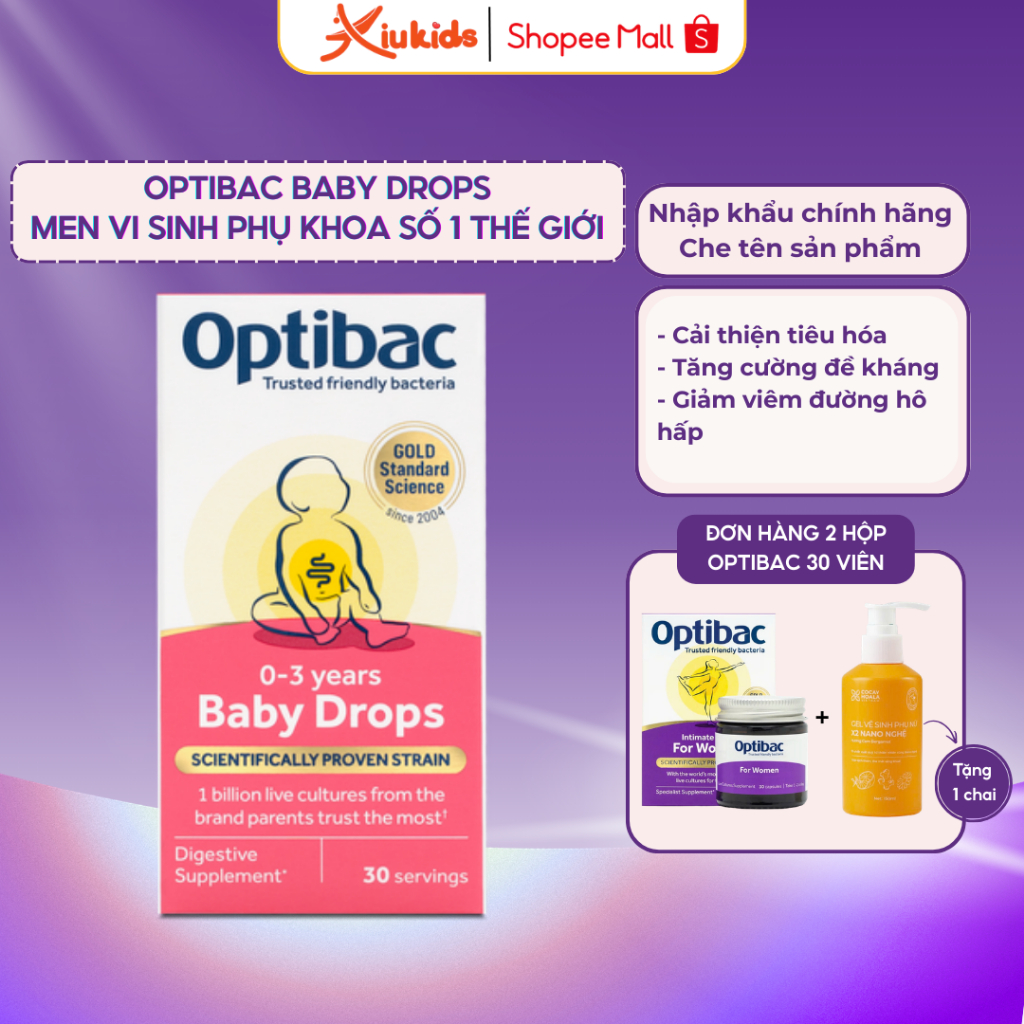 Men Vi Sinh Optibac Hồng - Men Vi Sinh Cho Bé, Lợi Khuẩn Tăng Sức Đề Kháng Cho Bé Táo Bón (Lọ 10ml)