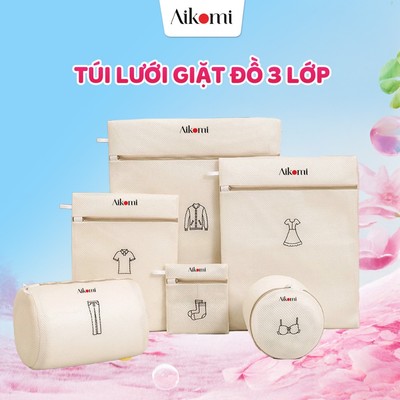 Túi Lưới Giặt Đồ 3 Lớp Aikomi Dày Cao Cấp Túi Giặt Bảo Vệ Quần Áo, Đồ Lót, Tất Vớ Cho Máy Giặt