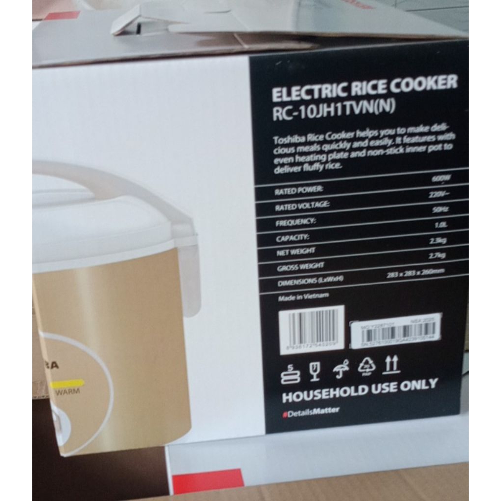 Nồi cơm nắp gài Toshiba 1 lít RC-10JH1TVN(N)