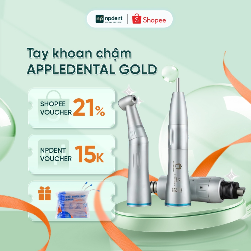 Tay khoan chậm NPDENT APPLE DENTAL GOLD L - M4-LN, độ ồn thấp ≤65dB, tương thích cao, bảo hành 3 thá