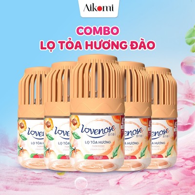 Combo 5 Lọ tỏa hương Lovenose hương Đào thơm tự nhiên dễ chịu khử mùi sáp thơm phòng thế hệ mới 45 ngày- Dung tích 180ml