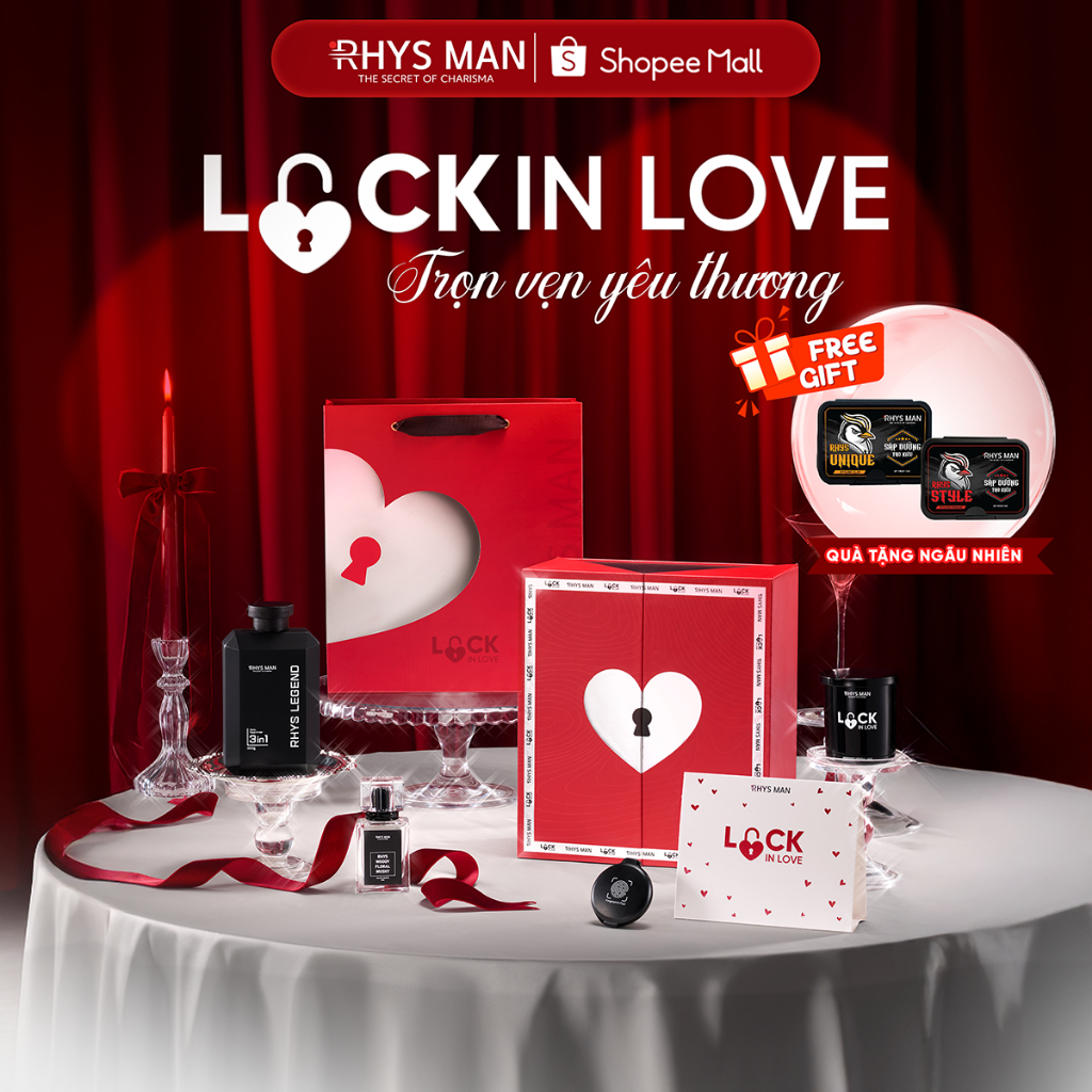 Valentine Lock Box: Sữa tắm gội 3in1 350ml & Nước hoa nam hương gỗ 30ml & Nến thơm 110gr Rhys Man