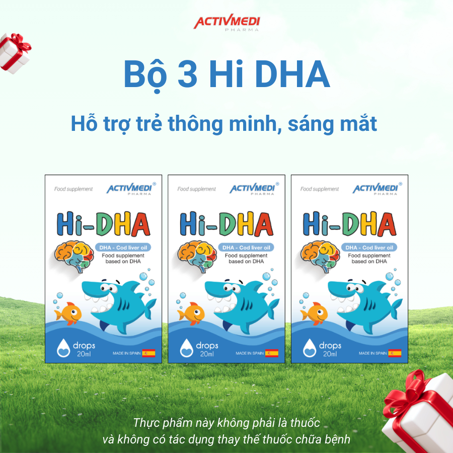 ACTIVMEDI PHARMA Combo 3 HI DHA: HI DHA bổ sung DHA thuần cho trẻ sơ sinh lọ 20ml