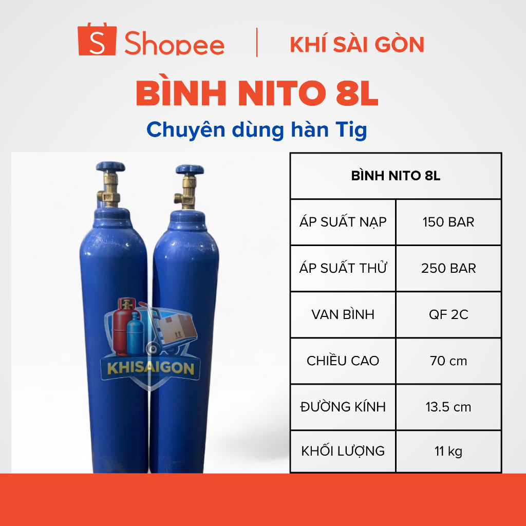 Bình Khí Nito 8 Lít | Bình Nito Công Nghiệp Cho Hàn – Thử Kín – Cơ Khí