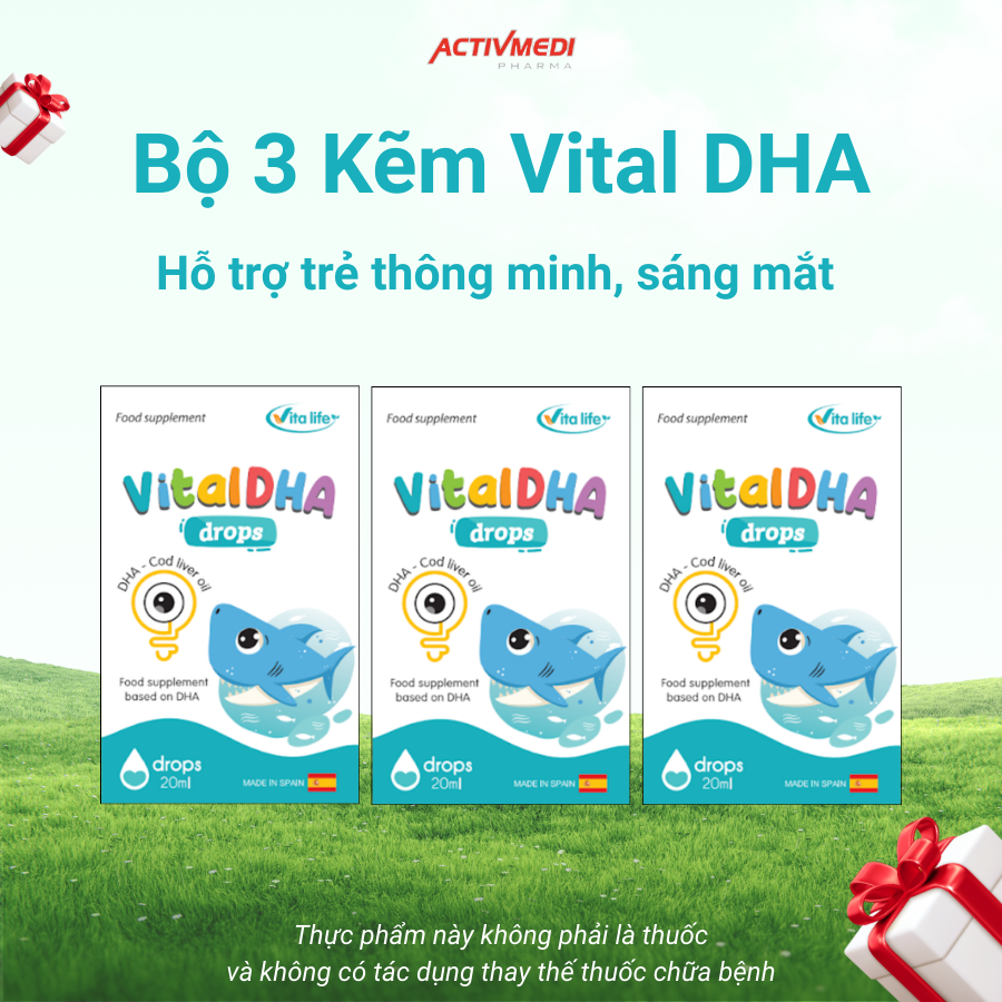 Combo 3 Vital DHA: VitalDHA VITA LIFE bổ sung DHA thuần cho trẻ sơ sinh lọ 20ml