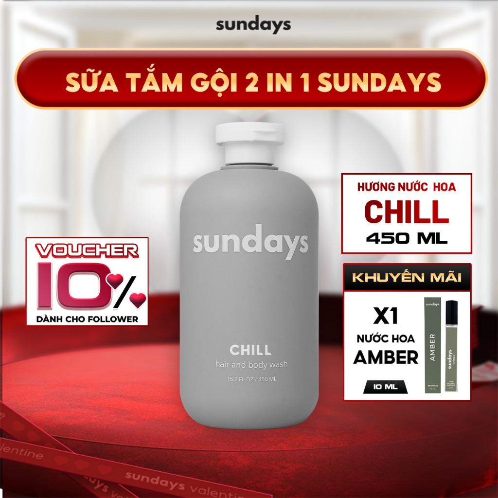 [TẶNG NƯỚC HOA] Combo Sữa Tắm Gội Nam Sundays 4in1 Giảm Mụn Lưng-500ml & Sữa Tắm Gội Nam 2in1-450ml Hương Nước Hoa