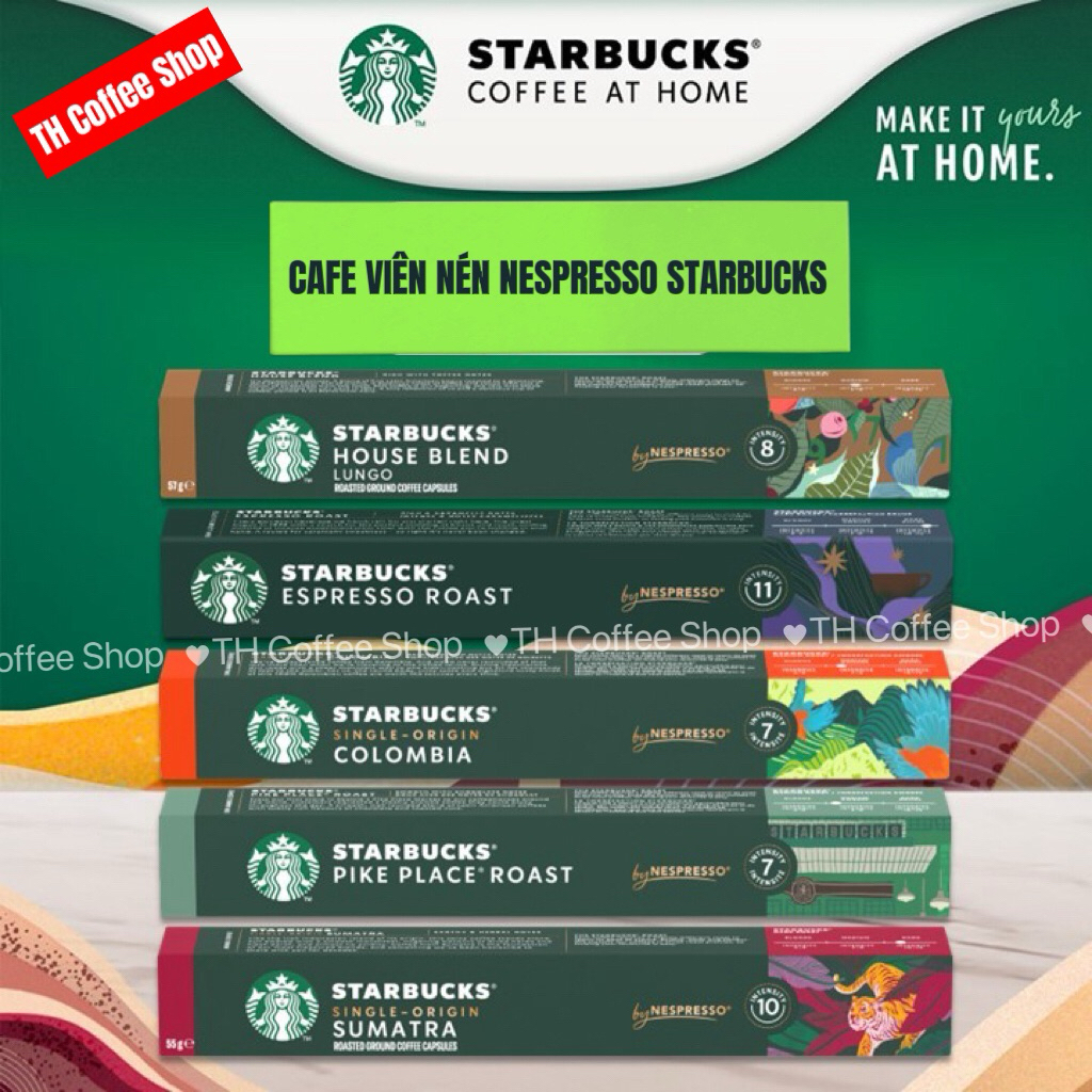 (Dành cho máy Nespresso) Cà phê viên nén Starbucks Nespresso sẵn 16 vị cafe - Hộp 10 viên