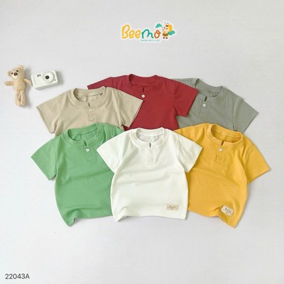 Áo phông cộc tay Beemo cổ tàu phối cúc chất liệu cotton mềm mịn mặc đi học, đi chơi cho bé 9-24kg 22043A1