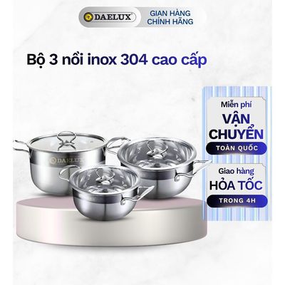 Nồi inox bếp từ 5 đáy, inox 304 cao cấp siêu bền Daelux (18cm,20cm,22cm,24cm)