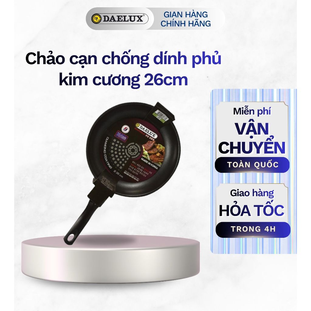Chảo cạn chống dính phủ vân kim cương Daelux 26cm Made in Korea DXF-D26