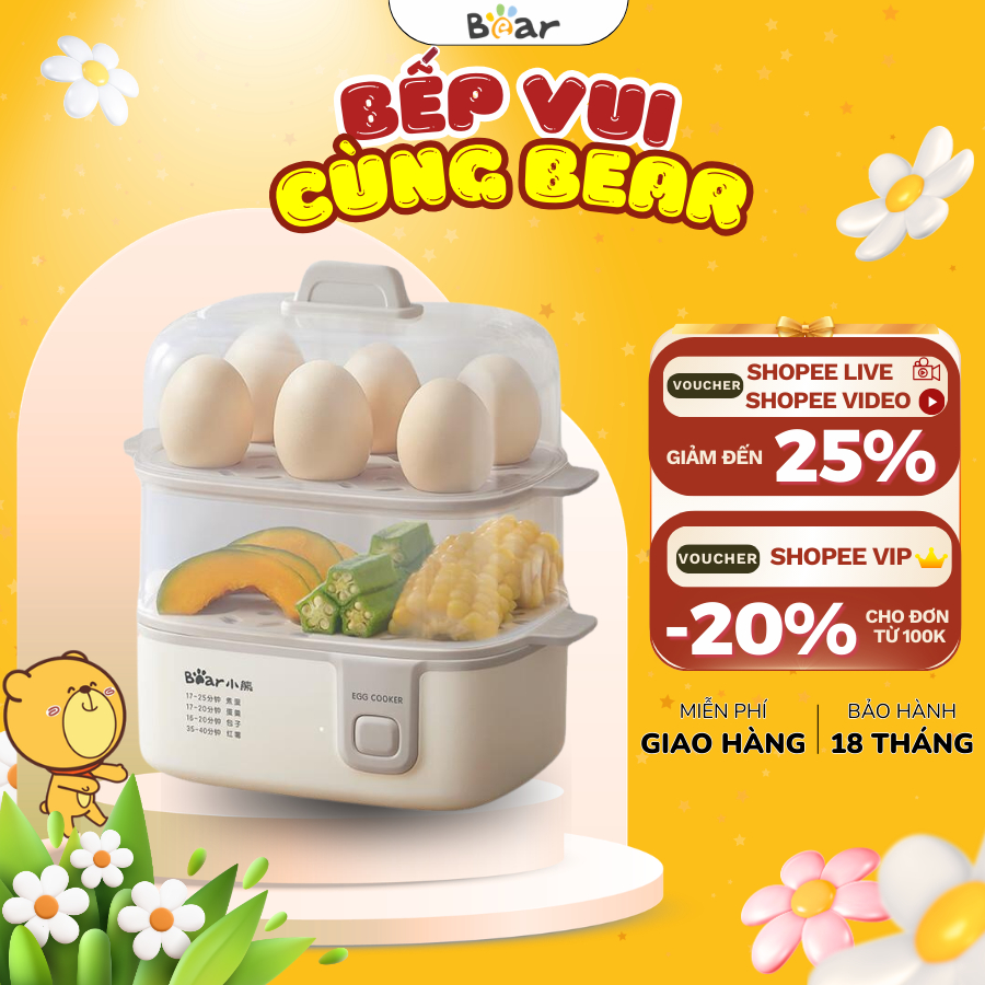 Nồi Hấp Điện Mini 2 Tầng Bear ECK-125NR (ZDQ-D12R3-P02), 270W, Hấp Cách Thủy, Văn Phòng, BH 18 Tháng