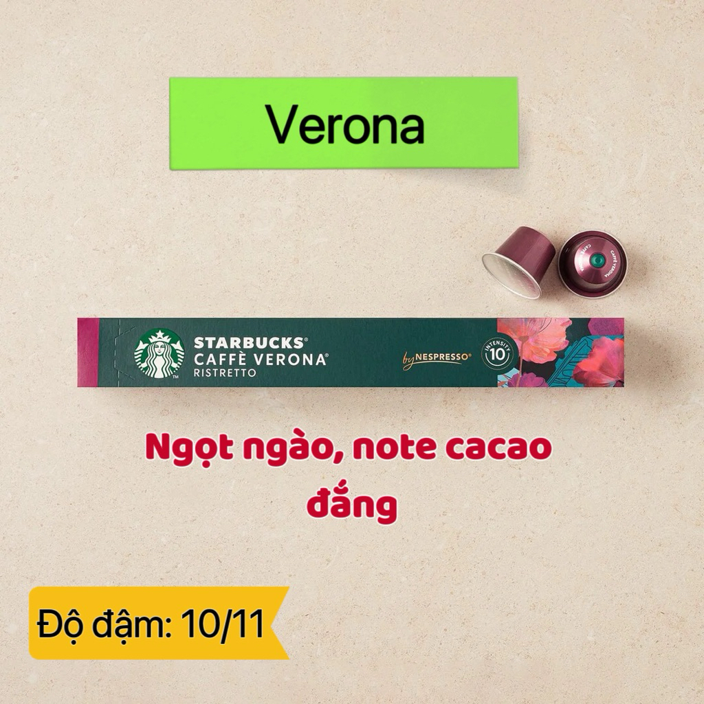 Cà phê viên nén Nespresso Starbucks hộp 10 viên vị Verona ( Dùng cho máy Nespresso)