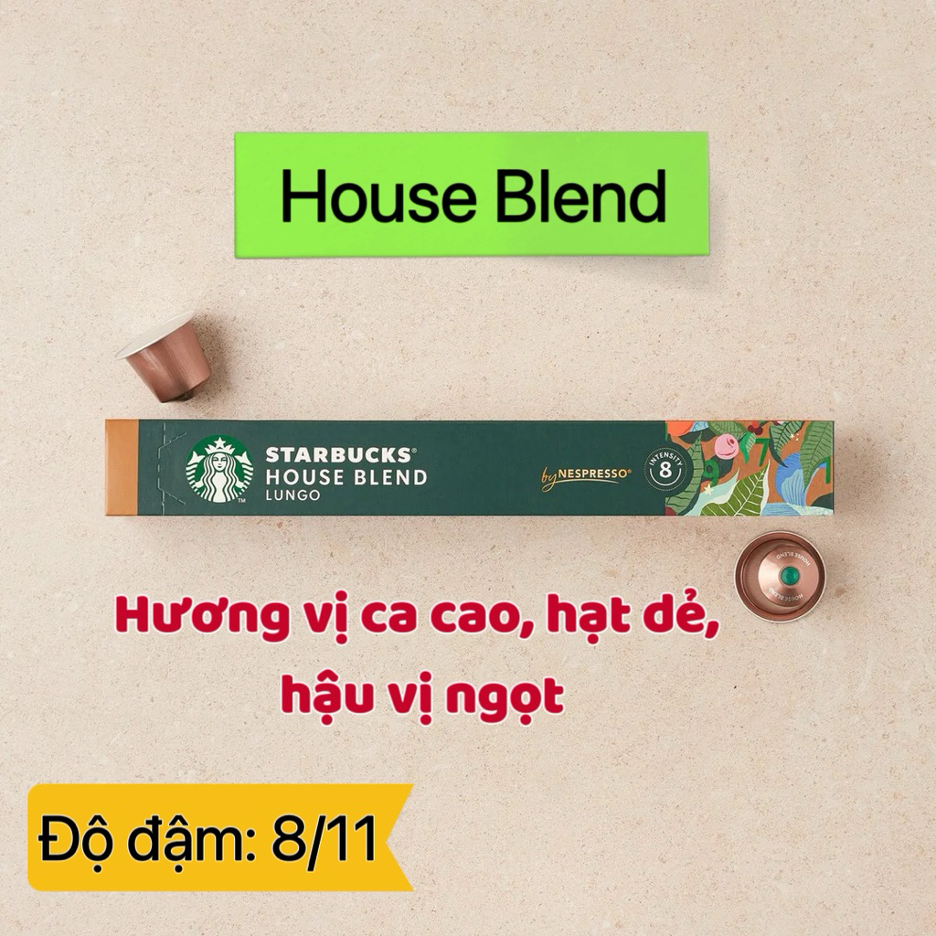 Cà phê viên nén Nespresso Starbucks hộp 10 viên vị House Blend ( Dùng cho máy Nespresso)