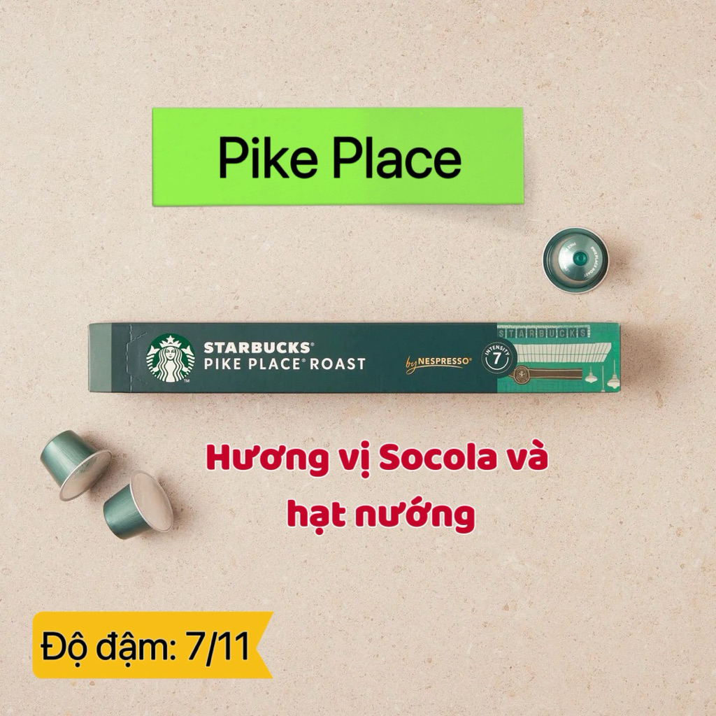 Cà phê viên nén Nespresso Starbucks hộp 10 viên vị Pike Place ( Dùng cho máy Nespresso)